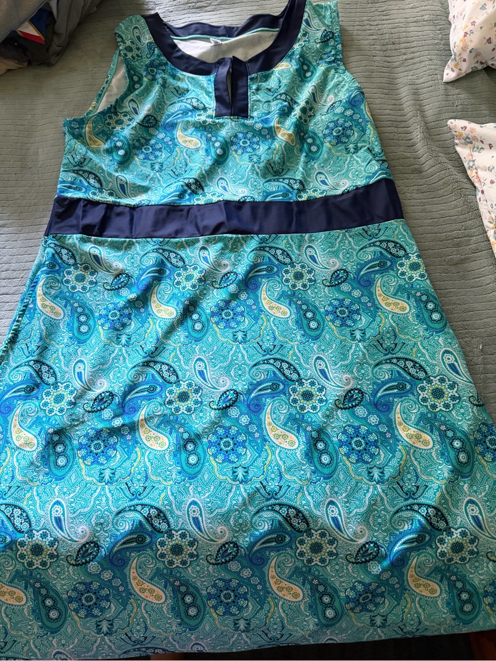 Sleeveless Blue Paisley A-Line Dress